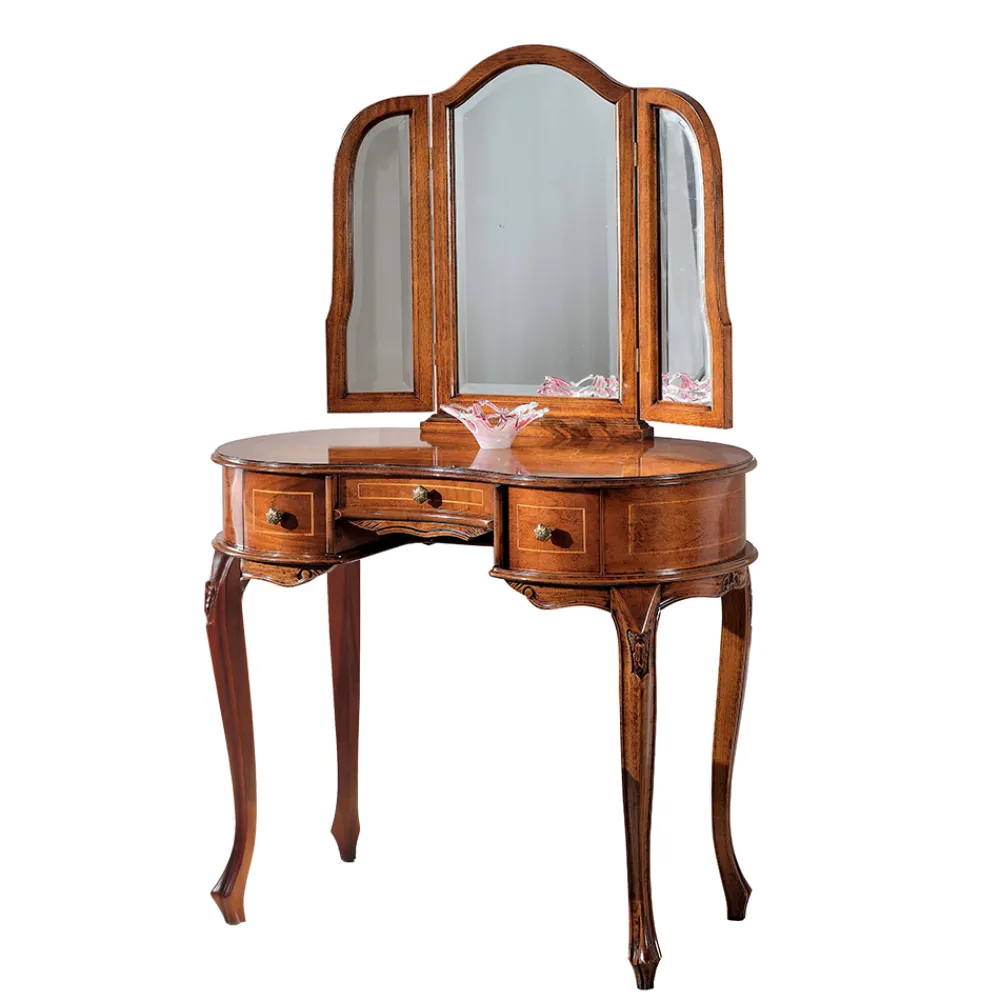 Wohnen Barock Frisierkommode mit Spiegel Agosto in Nussbaum
