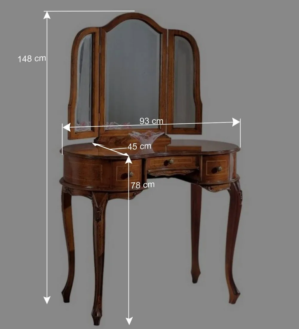 Wohnen Barock Frisierkommode mit Spiegel Agosto in Nussbaum