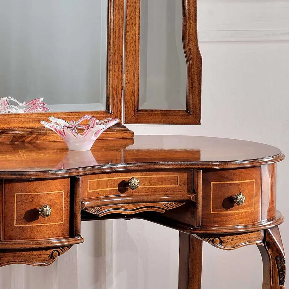 Wohnen Barock Frisierkommode mit Spiegel Agosto in Nussbaum