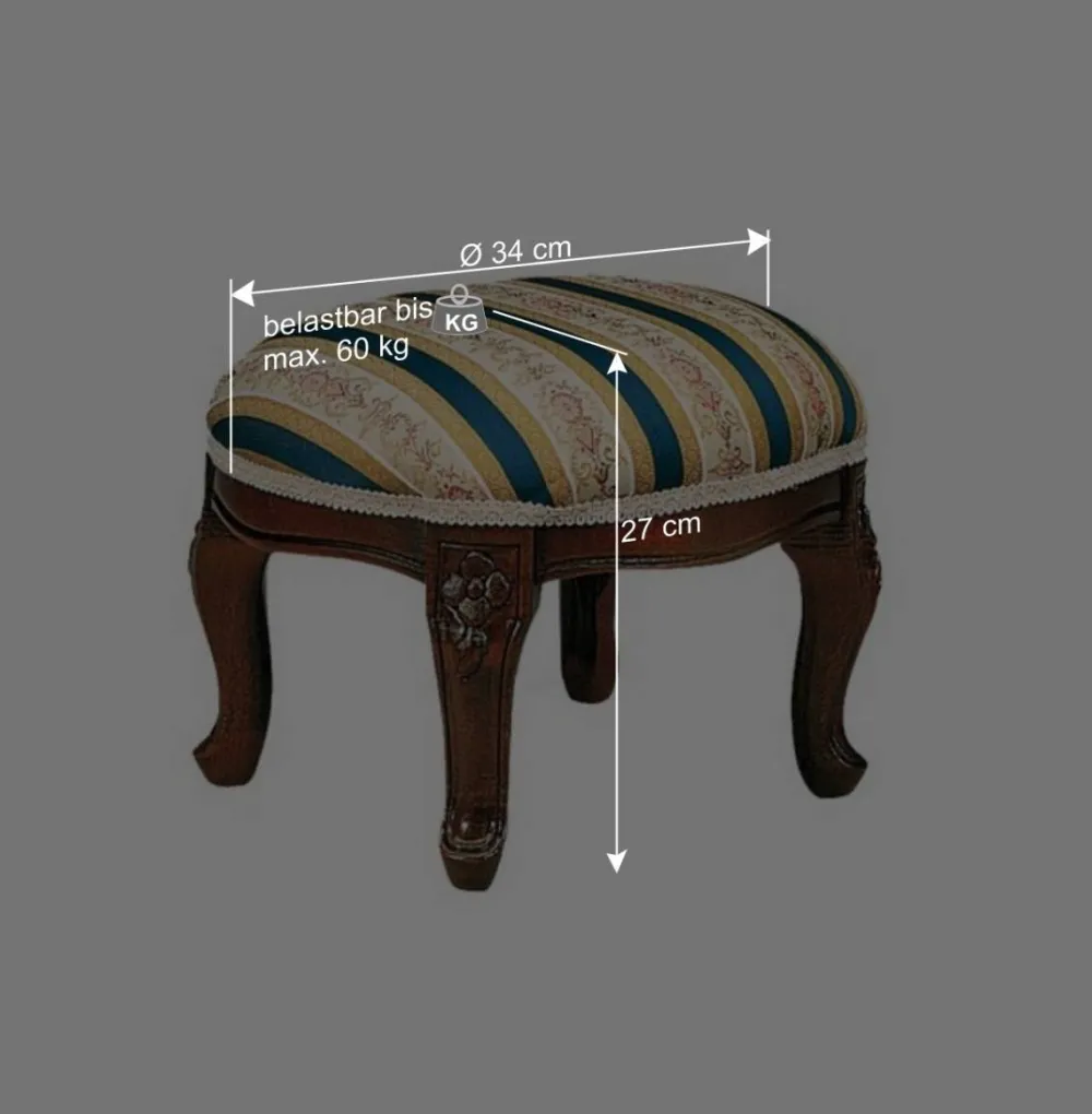 Wohnen Sessel & Hocker|Hocker*Barock Fußhocker in Blau Beige Magari & Nussbaum