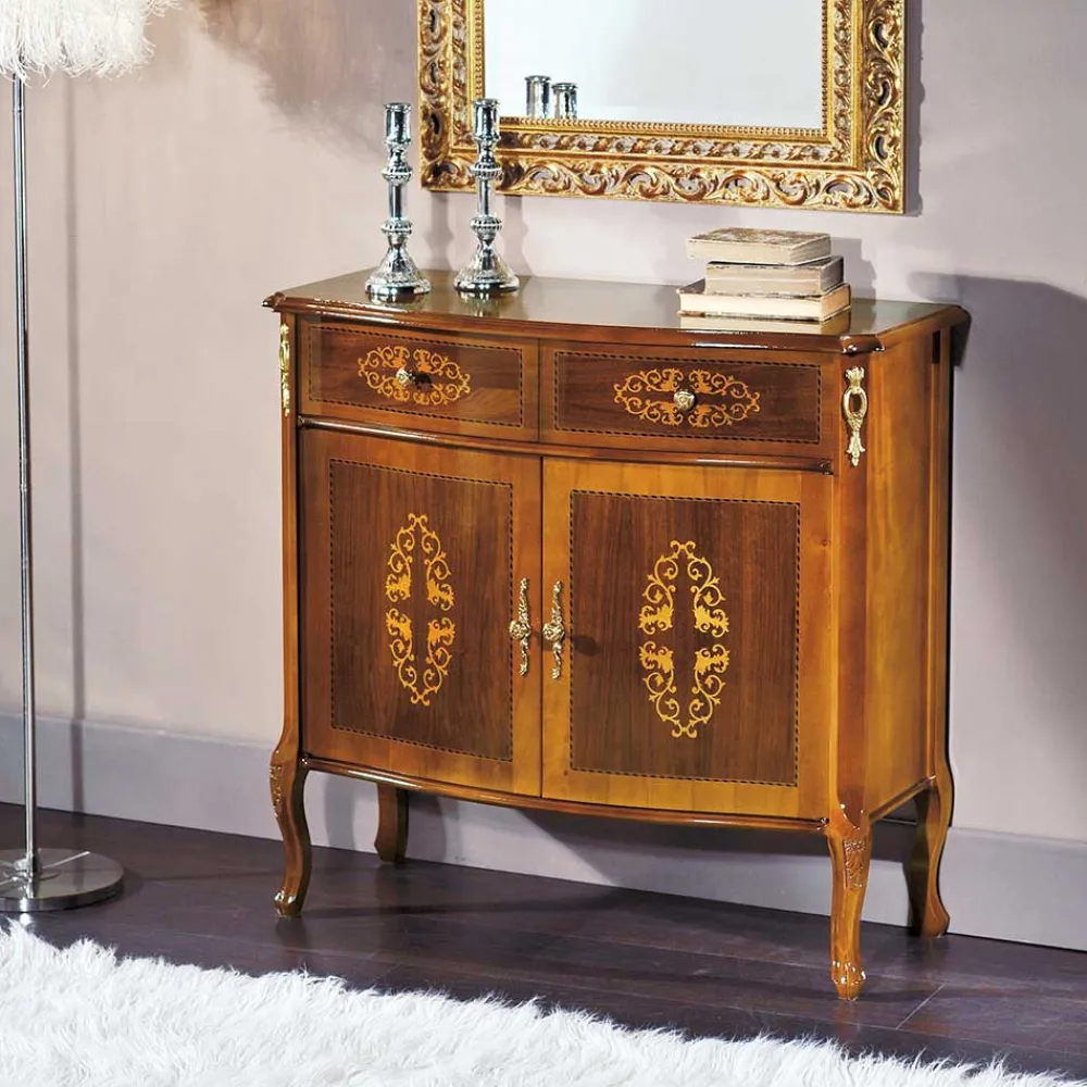 Wohnen Flurkommoden*Barock Kommode mit Intarsien Natale in Nussbaumfarben