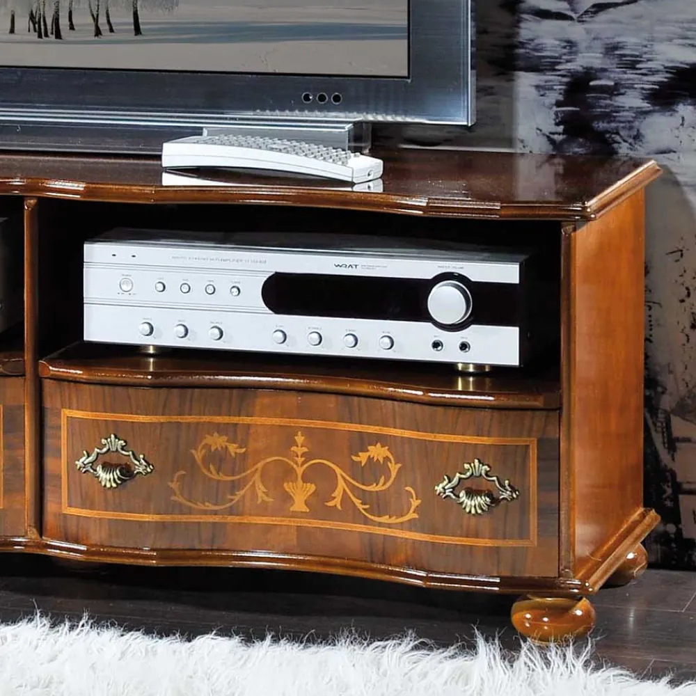 Wohnen Barock Möbel*Barock TV Board in Nussbaum Agosto mit 2 Schubladen