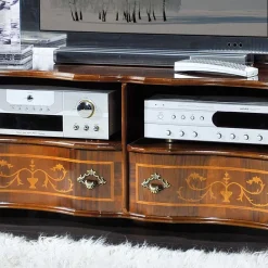 Wohnen Barock Möbel*Barock TV Board in Nussbaum Agosto mit 2 Schubladen