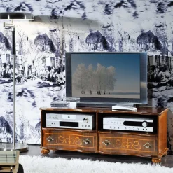 Wohnen Barock Möbel*Barock TV Board in Nussbaum Agosto mit 2 Schubladen
