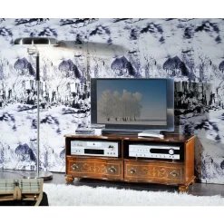 Wohnen Barock Möbel*Barock TV Board in Nussbaum Agosto mit 2 Schubladen