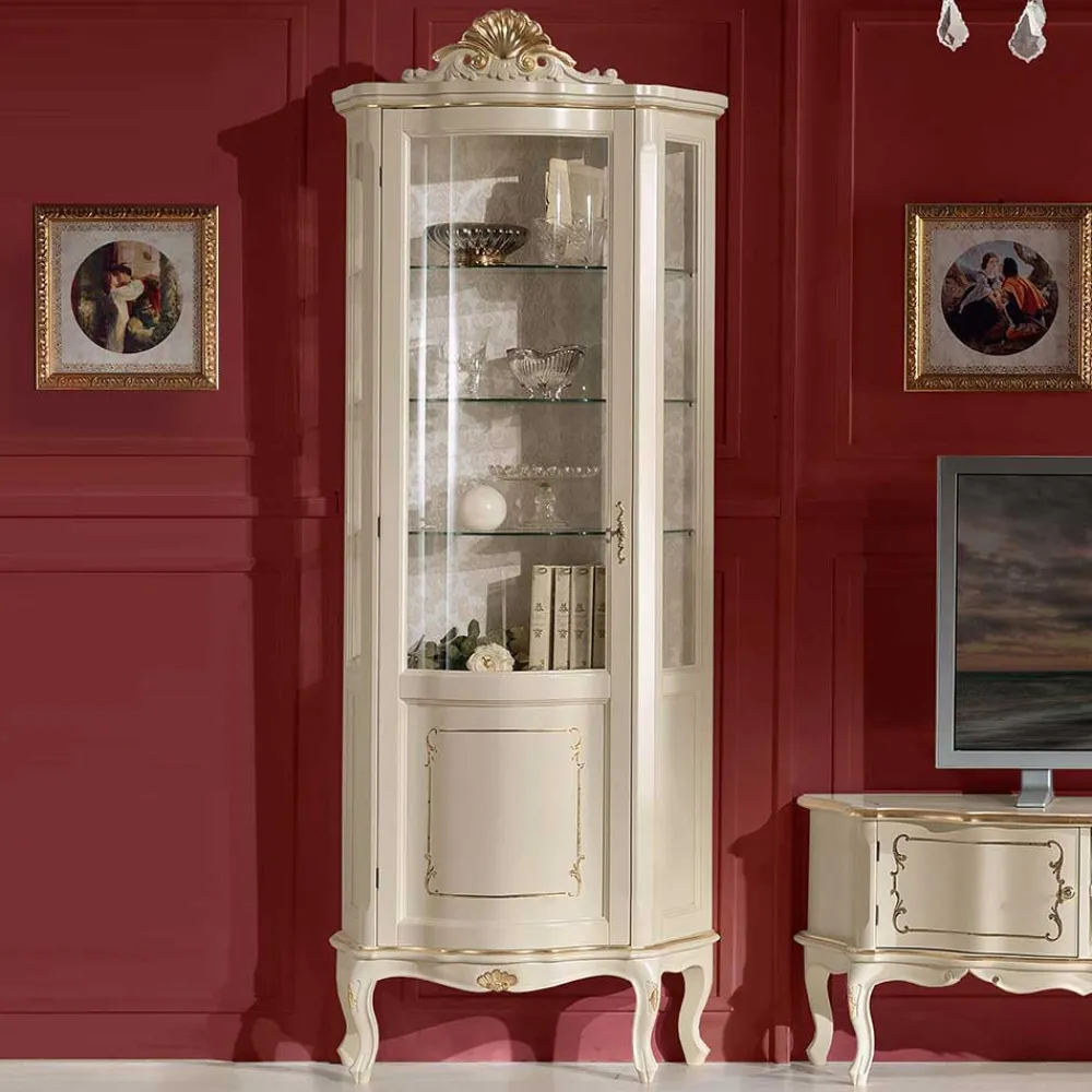 Wohnen Barockstil Vitrine in Weiß & Gold - Datalera