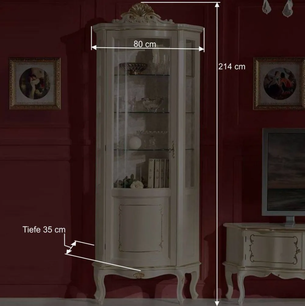 Wohnen Barockstil Vitrine in Weiß & Gold - Datalera