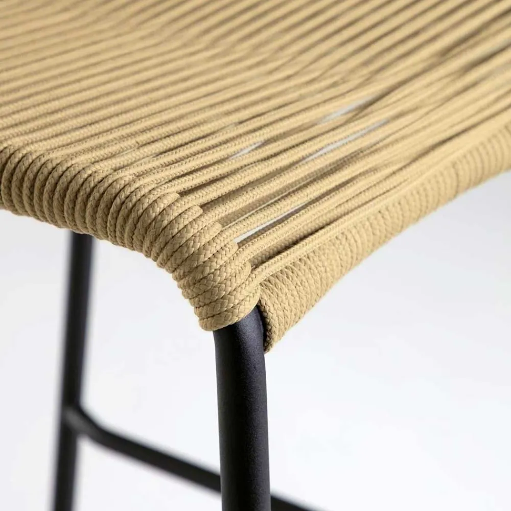 Wohnen Hocker|Barhocker*Barstühle aus Kordel in Hellbraun - Jakarto (4er Set)
