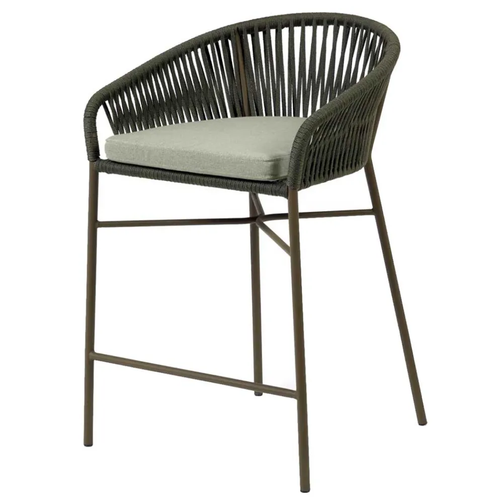 Wohnen Rattanmöbel*Barstuhl aus Geflecht in Dunkelgrün - Madias (4er Set)