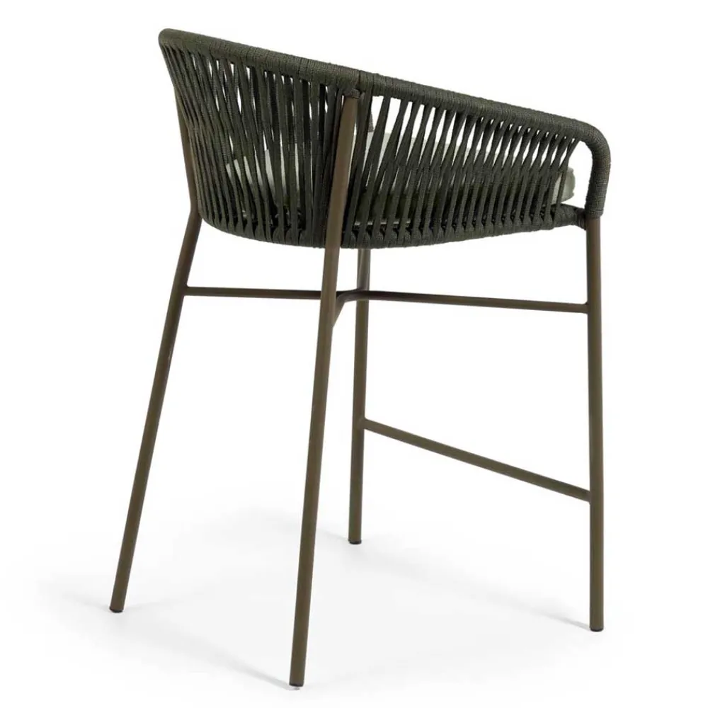 Wohnen Rattanmöbel*Barstuhl aus Geflecht in Dunkelgrün - Madias (4er Set)
