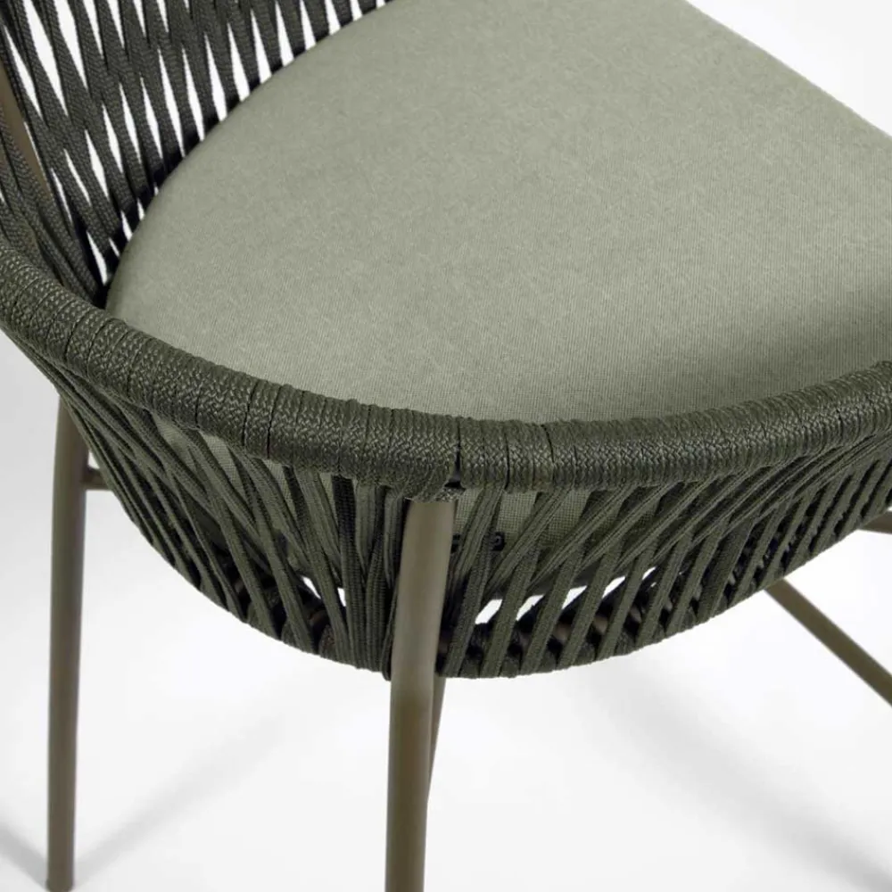 Wohnen Rattanmöbel*Barstuhl aus Geflecht in Dunkelgrün - Madias (4er Set)