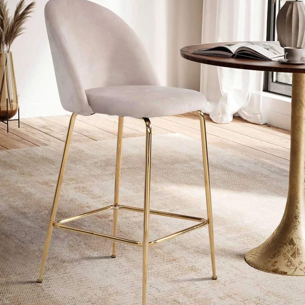 Wohnen Sessel & Hocker|Retro Möbel*Barstuhl in Beige und Gold - Furcios (2er Set)