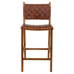 Wohnen Barstuhl in Braun Leder Geflecht - Nufreda