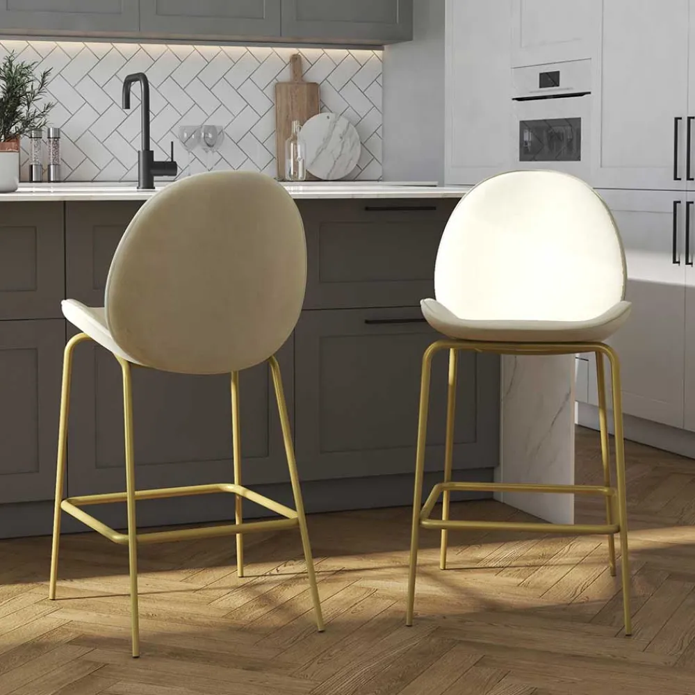 Wohnen Barstuhl in Creme mit Messing - Rucia