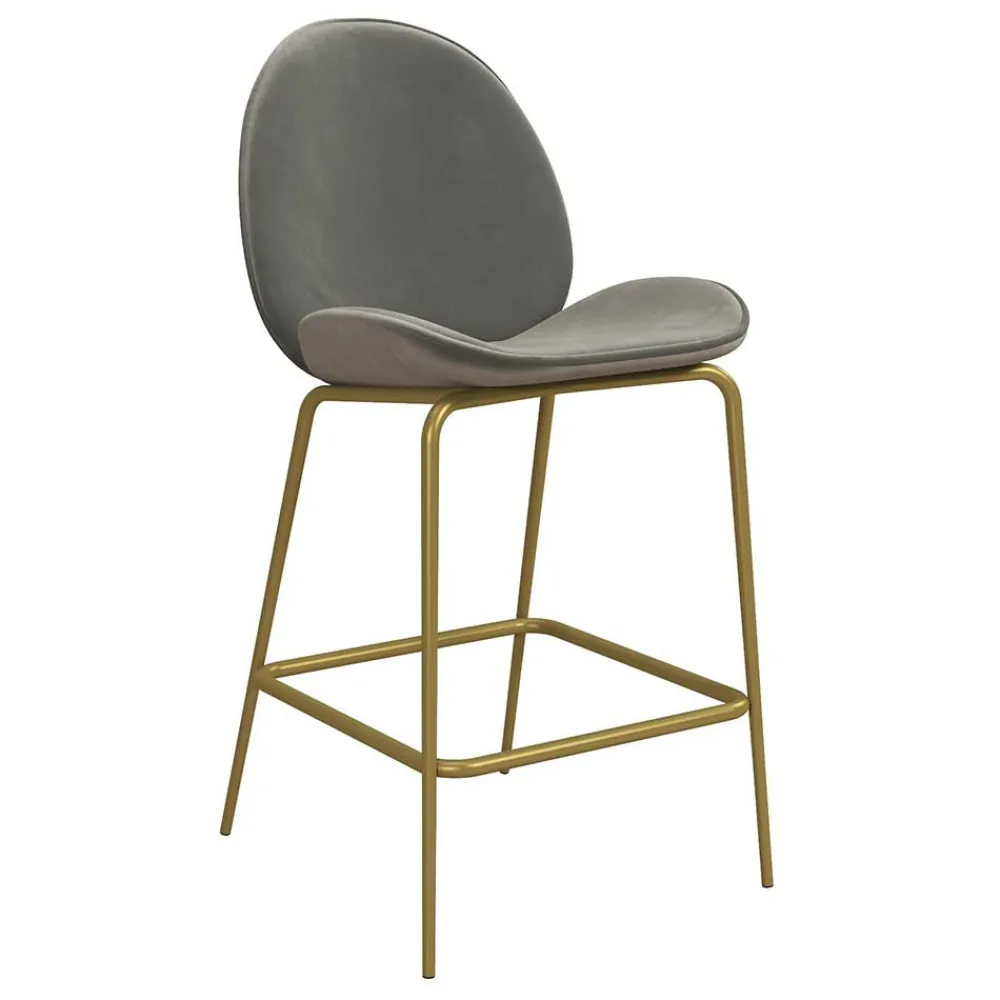 Wohnen Retro Möbel|Barhocker*Barstuhl in Hellgrau und Messing - Loreo