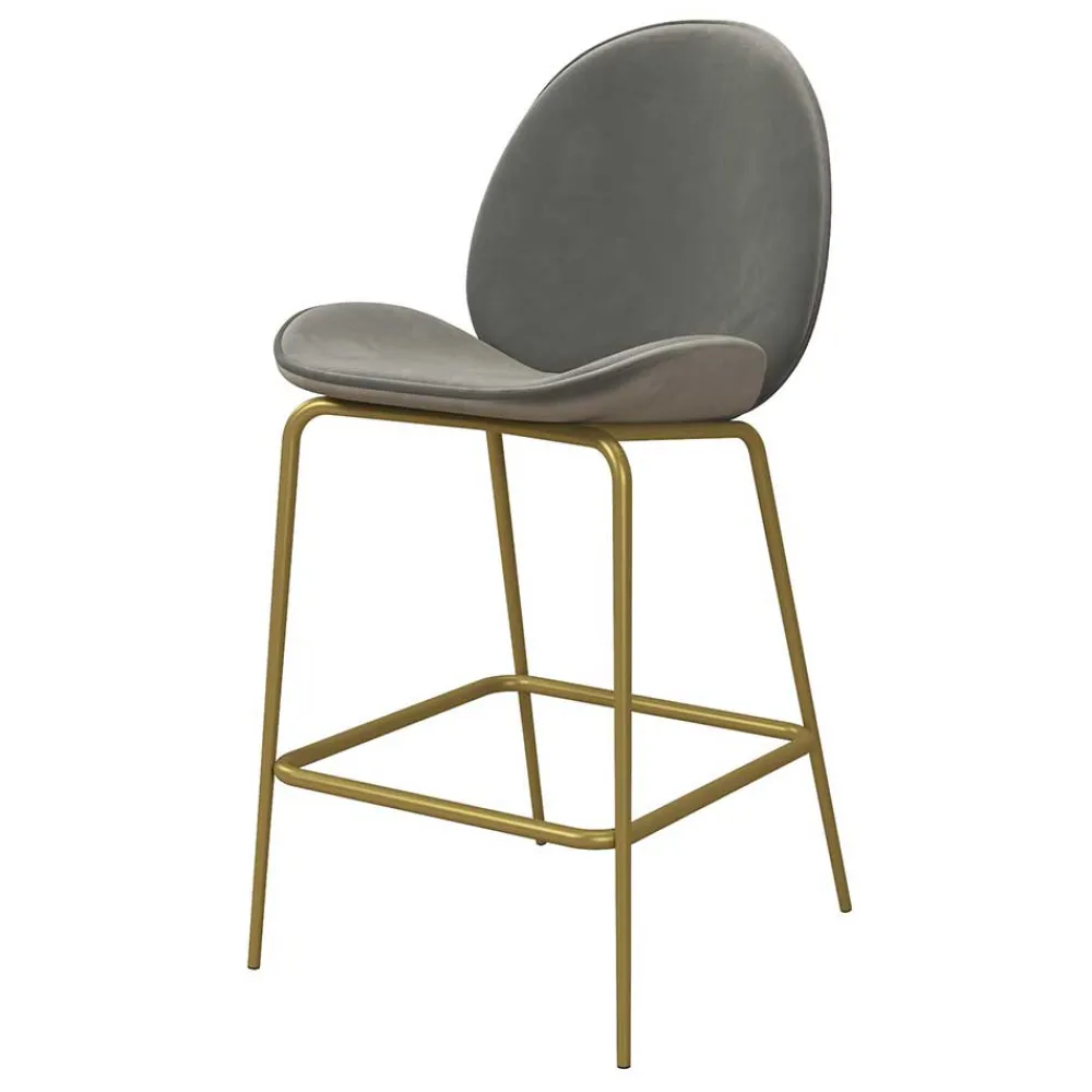 Wohnen Retro Möbel|Barhocker*Barstuhl in Hellgrau und Messing - Loreo