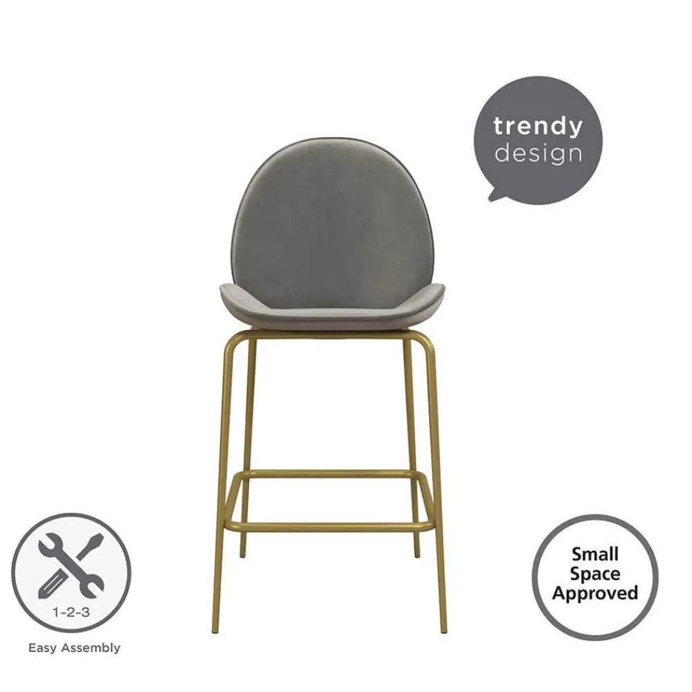 Wohnen Retro Möbel|Barhocker*Barstuhl in Hellgrau und Messing - Loreo