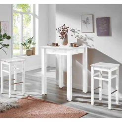 Wohnen Küchen-Essgruppen|Essgruppen*Bartisch und Barhocker in Weiß - Zanaris (dreiteilig)