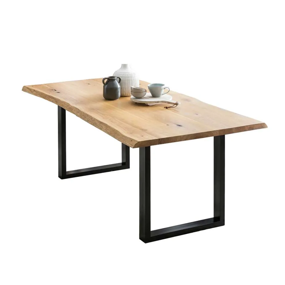 Wohnen Schwarze Möbel|Naturholzmöbel*Baumkante Esszimmertisch aus Eiche - Selvina