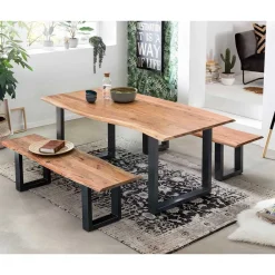 Wohnen Baumkanten Essgruppe mit U-Füßen - Tonnato (dreiteilig)