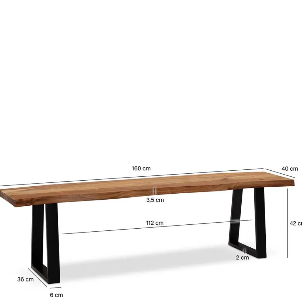 Wohnen Schwarze Möbel|Loft Möbel*Baumkanten Küchenbank mit Trapezbeinen - Pafigona