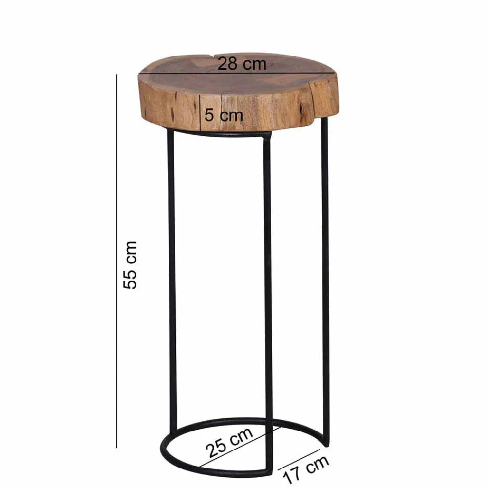 Wohnen Telefontische*Baumscheibe Beistelltisch Buniato mit Metall-Gestell schwarz