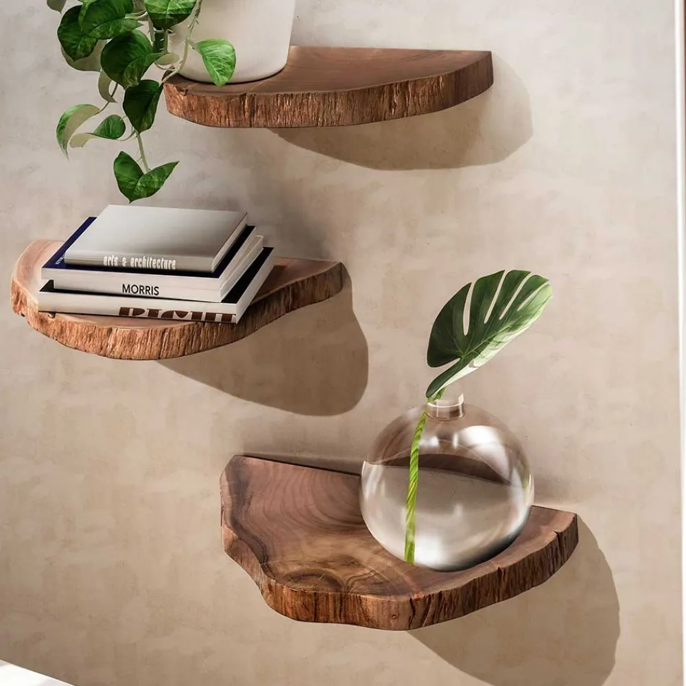 Wohnen Esszimmerregale|Regale*Baumscheiben Wandboards aus Akazie Massivholz - Tofana (dreiteilig)