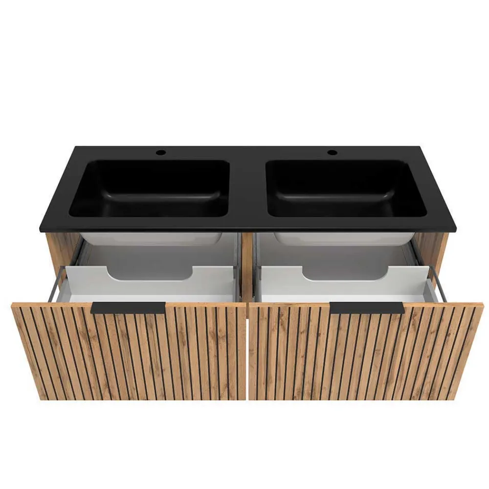 Wohnen 2-Becken Waschtisch im Set modern - Crystoga (vierteilig)