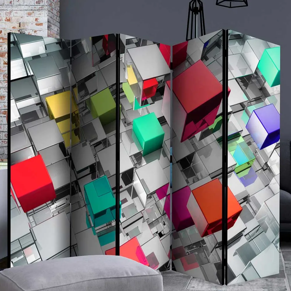 Wohnen Bedruckter Paravent - Metallic Würfel Bunt Silber - Uvienta