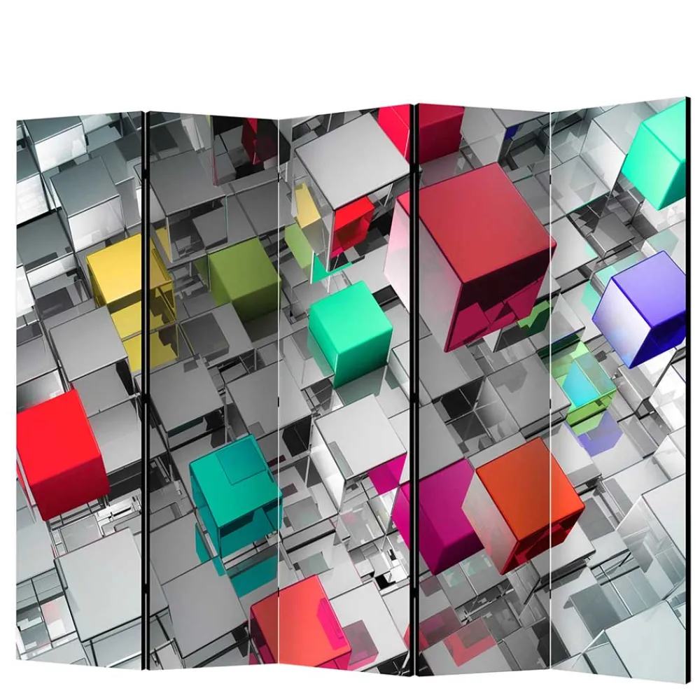 Wohnen Bedruckter Paravent - Metallic Würfel Bunt Silber - Uvienta