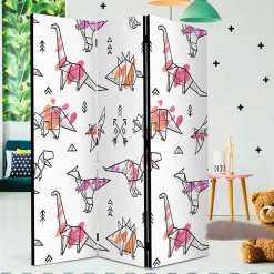 Kinder Wohnen Bedruckter Paravent mit Origami Dinos - LittleBill