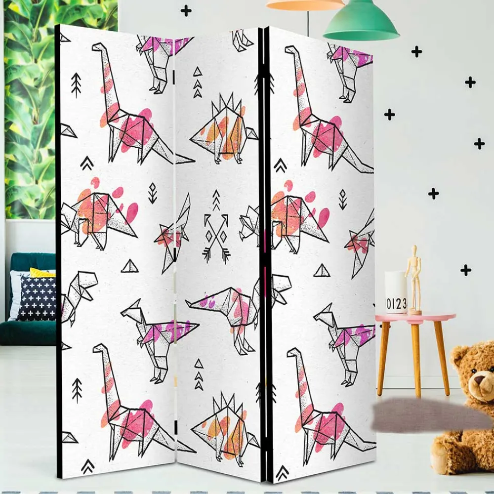 Kinder Wohnen Bedruckter Paravent mit Origami Dinos - LittleBill