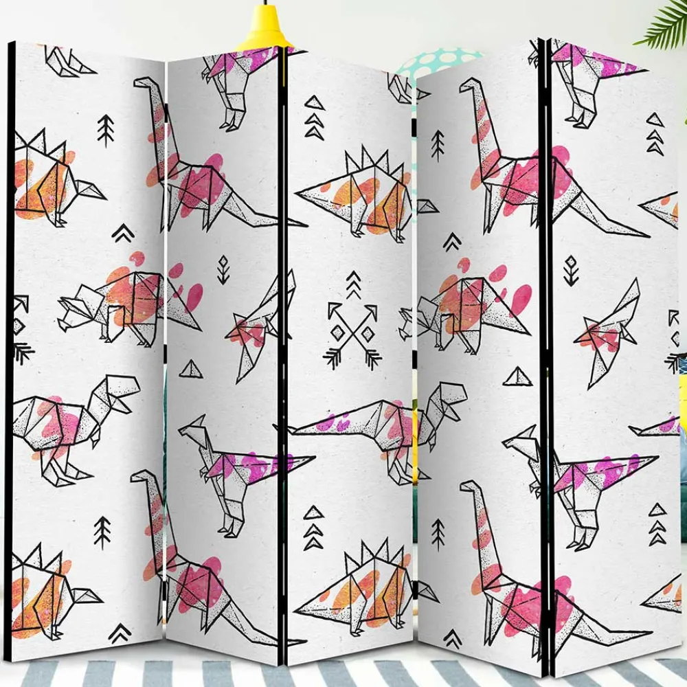 Kinder Wohnen Bedruckter Paravent mit Origami Dinos - LittleBill