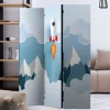 Kinder Wohnen Bedruckter Paravent mit Rakete & Berglandschaft - Kayonar