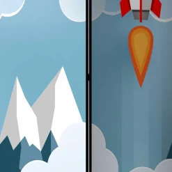 Kinder Wohnen Bedruckter Paravent mit Rakete & Berglandschaft - Kayonar