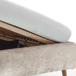 Wohnen Jugendbetten*Beigefarbenes Polsterbett mit Bezug aus Boucle - Tudan