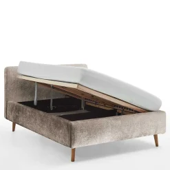 Wohnen Jugendbetten*Beigefarbenes Polsterbett mit Bezug aus Boucle - Tudan