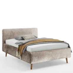 Wohnen Jugendbetten*Beigefarbenes Polsterbett mit Bezug aus Boucle - Tudan