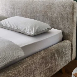 Wohnen Jugendbetten*Beigefarbenes Polsterbett mit Bezug aus Boucle - Tudan