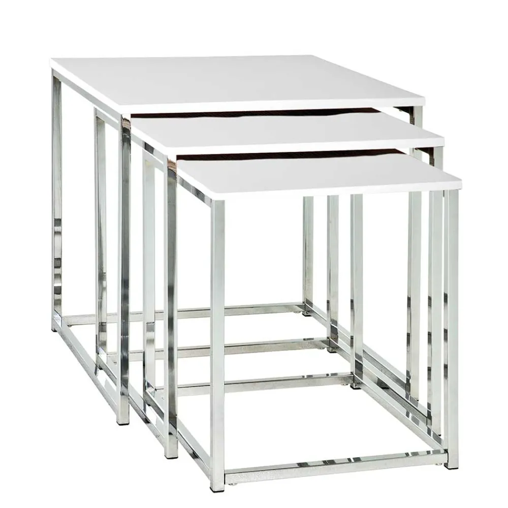 Wohnen Küchentische|Esszimmertische*Beistelltisch Atlantis in Hochglanz Weiß (dreiteilig)