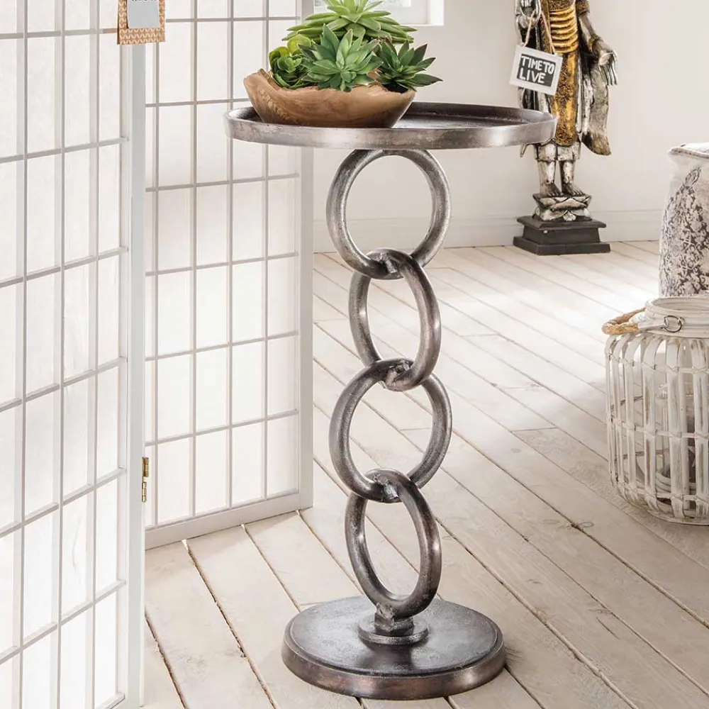 Wohnen Beistelltisch auf Säulengestell in Ketten Optik - Glamoura