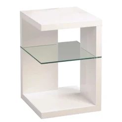 Wohnen Telefontische*Beistelltisch in Weiß glänzend Salassos mit Extra-Ablage aus Glas