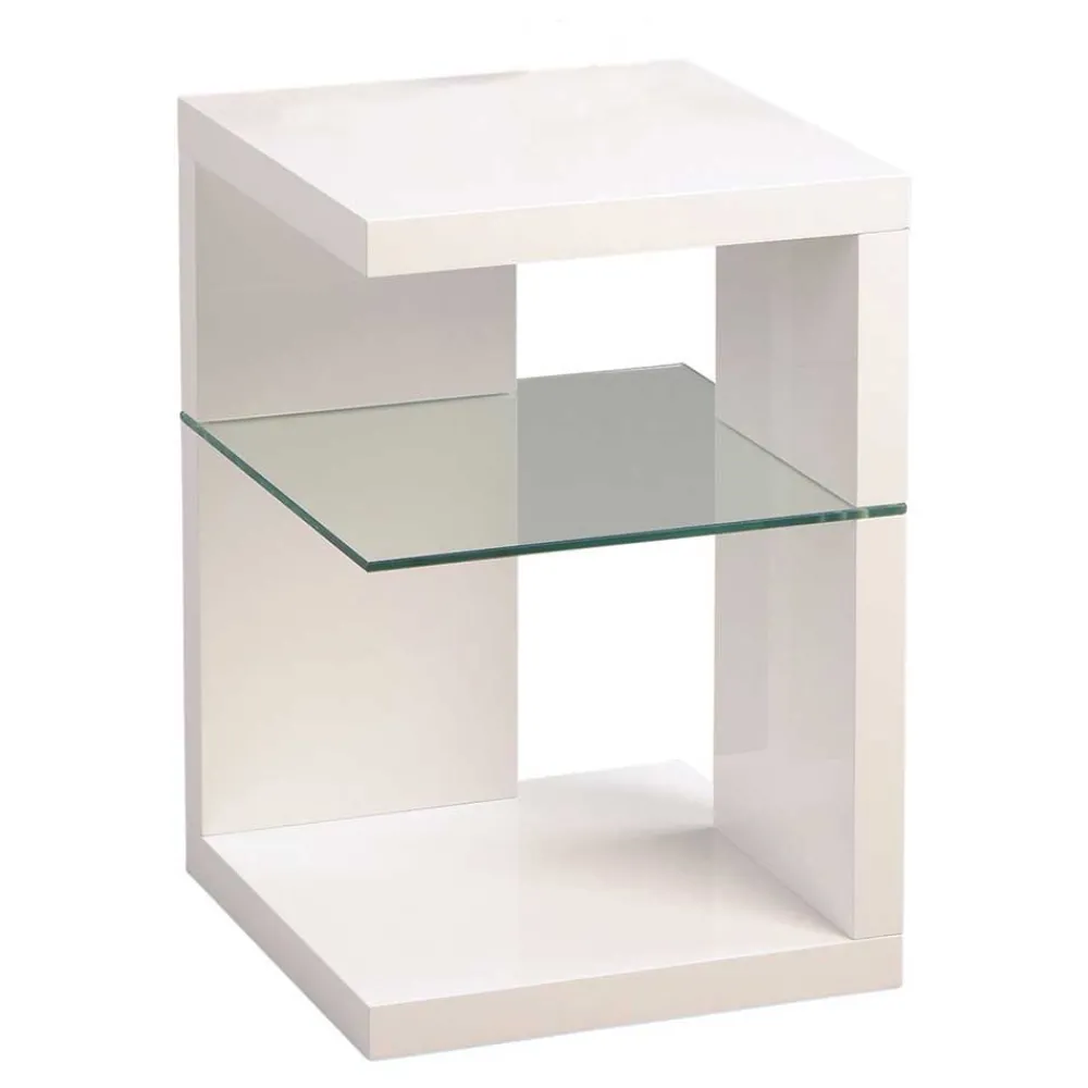 Wohnen Telefontische*Beistelltisch in Weiß glänzend Salassos mit Extra-Ablage aus Glas