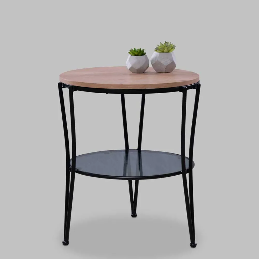 Wohnen Telefontische*Beistelltisch in Wildeiche mit Glasablage in Grau - Tanoru