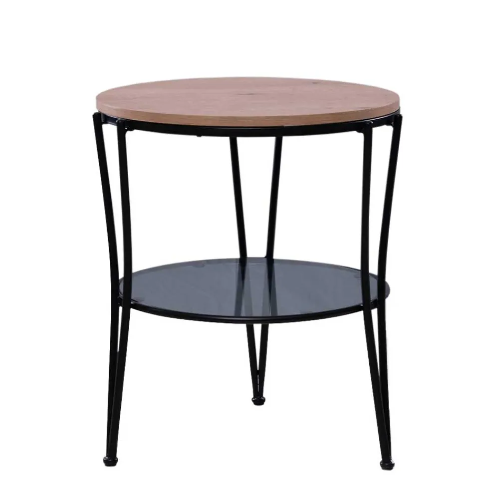 Wohnen Telefontische*Beistelltisch in Wildeiche mit Glasablage in Grau - Tanoru