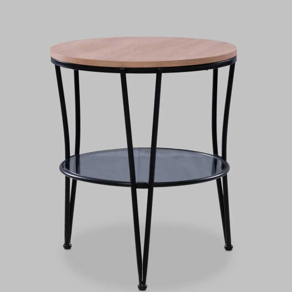 Wohnen Telefontische*Beistelltisch in Wildeiche mit Glasablage in Grau - Tanoru