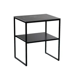 Wohnen Telefontische*Beistelltisch mit Ablage in Schwarz Marmor Optik - Eila