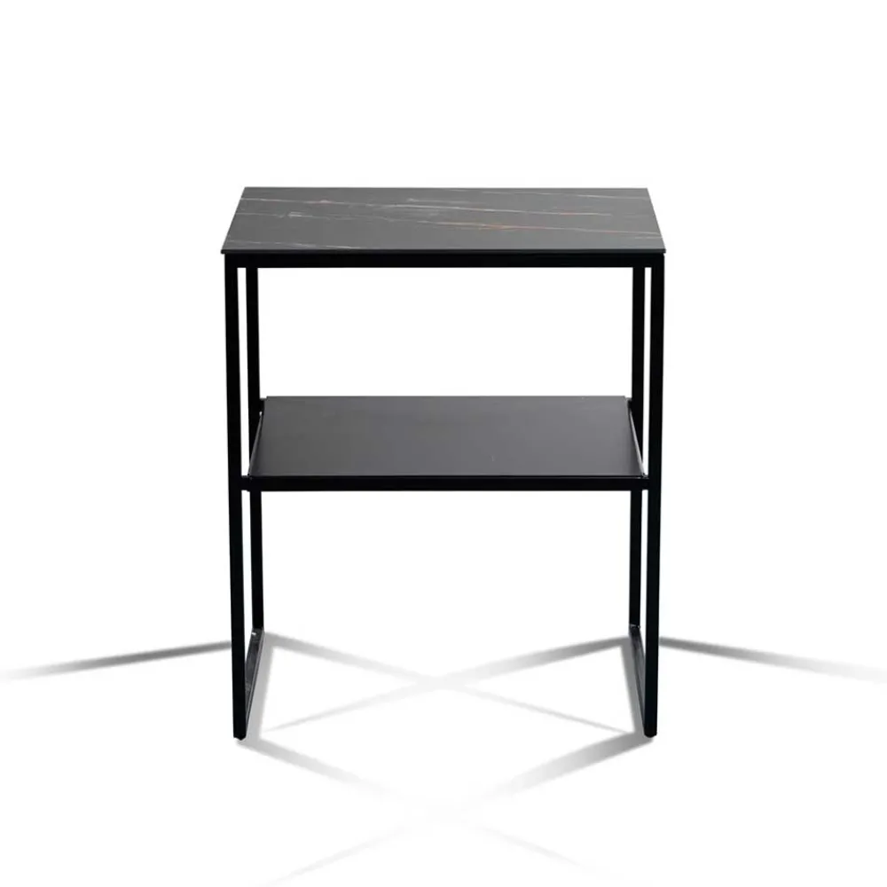 Wohnen Telefontische*Beistelltisch mit Ablage in Schwarz Marmor Optik - Eila