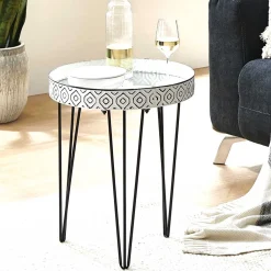 Wohnen Retro Möbel*Beistelltisch mit Platte aus Spiegelglas - Elba