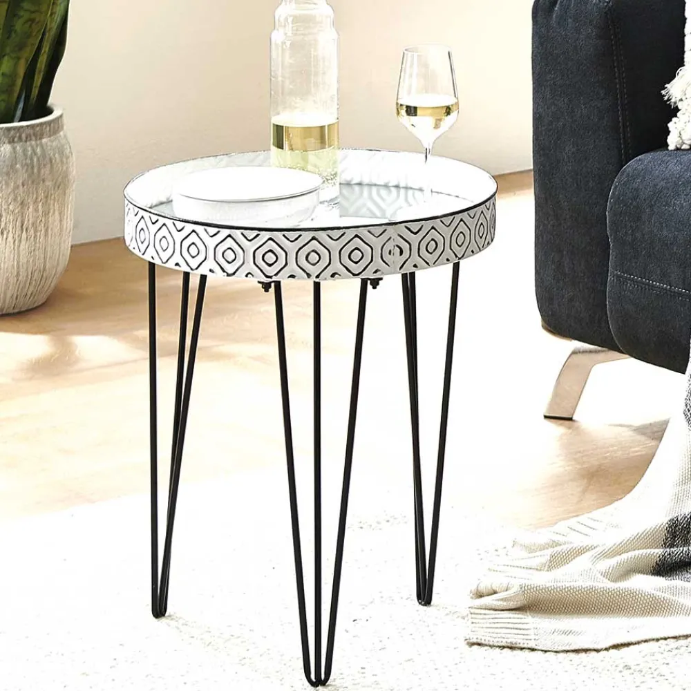Wohnen Retro Möbel*Beistelltisch mit Platte aus Spiegelglas - Elba